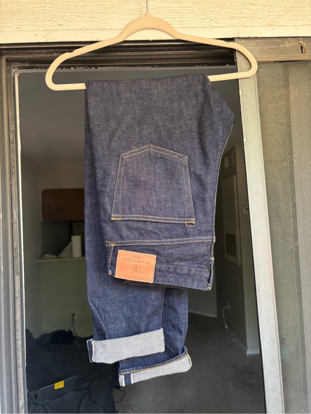 Slim Straight Dark Indigo Jeans with Contrast Stitching